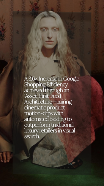 Ganni portfolio graphic with campaign-summary text over brand imagery
