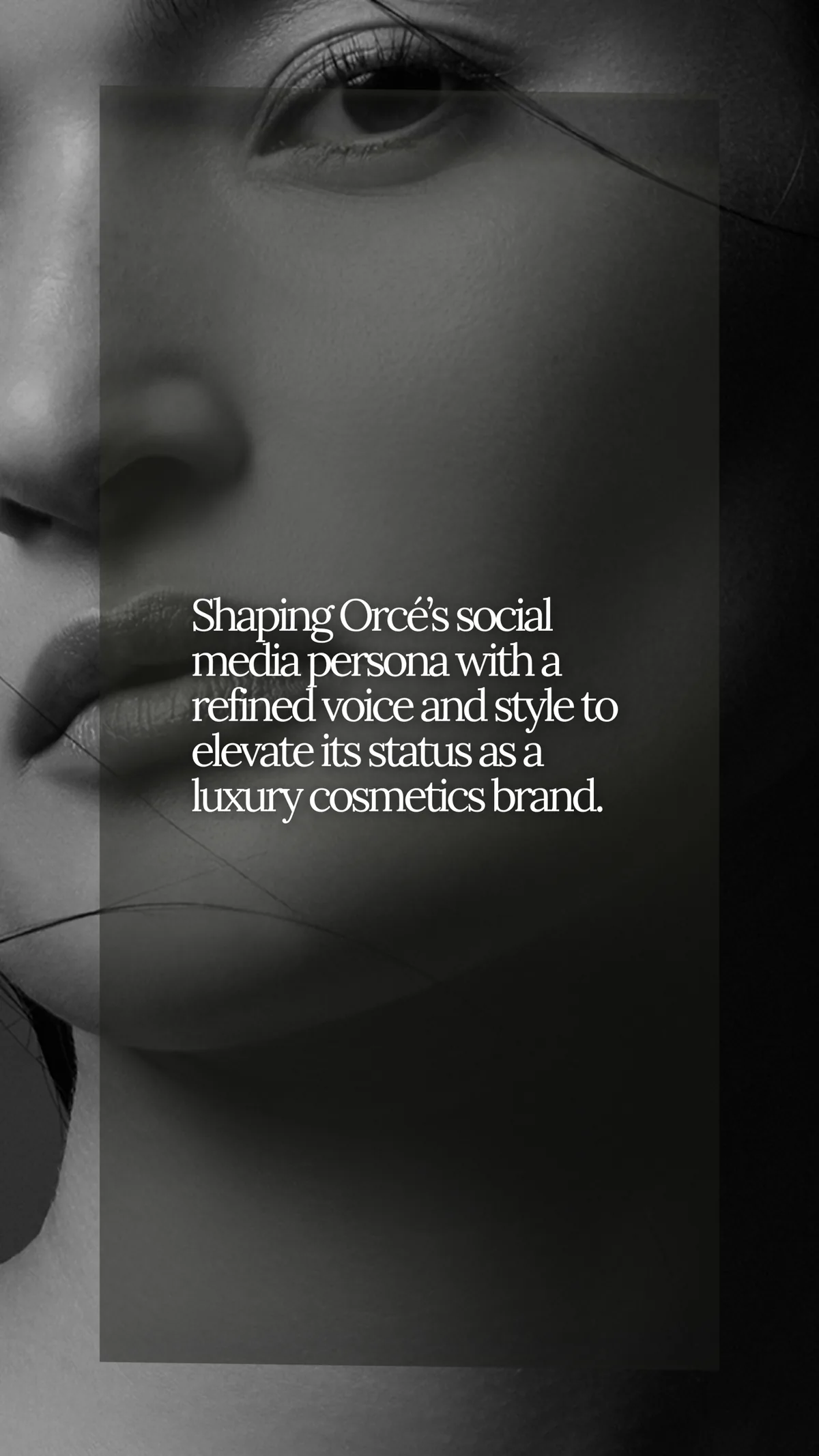 Orcé Cosmetics portfolio graphic with campaign-summary text over brand imagery