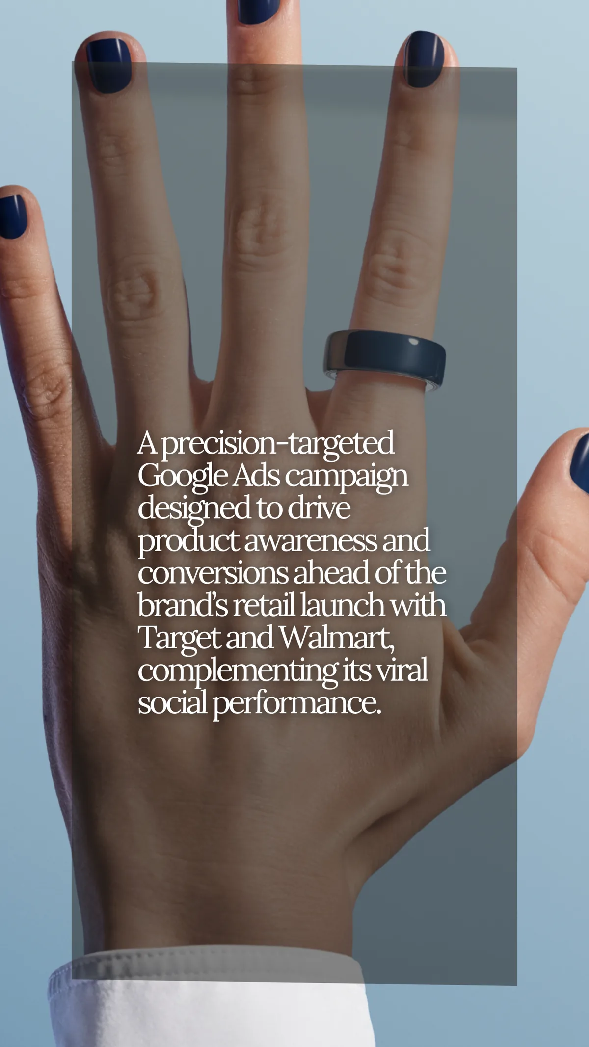Oura Ring portfolio graphic with campaign-summary text over brand imagery