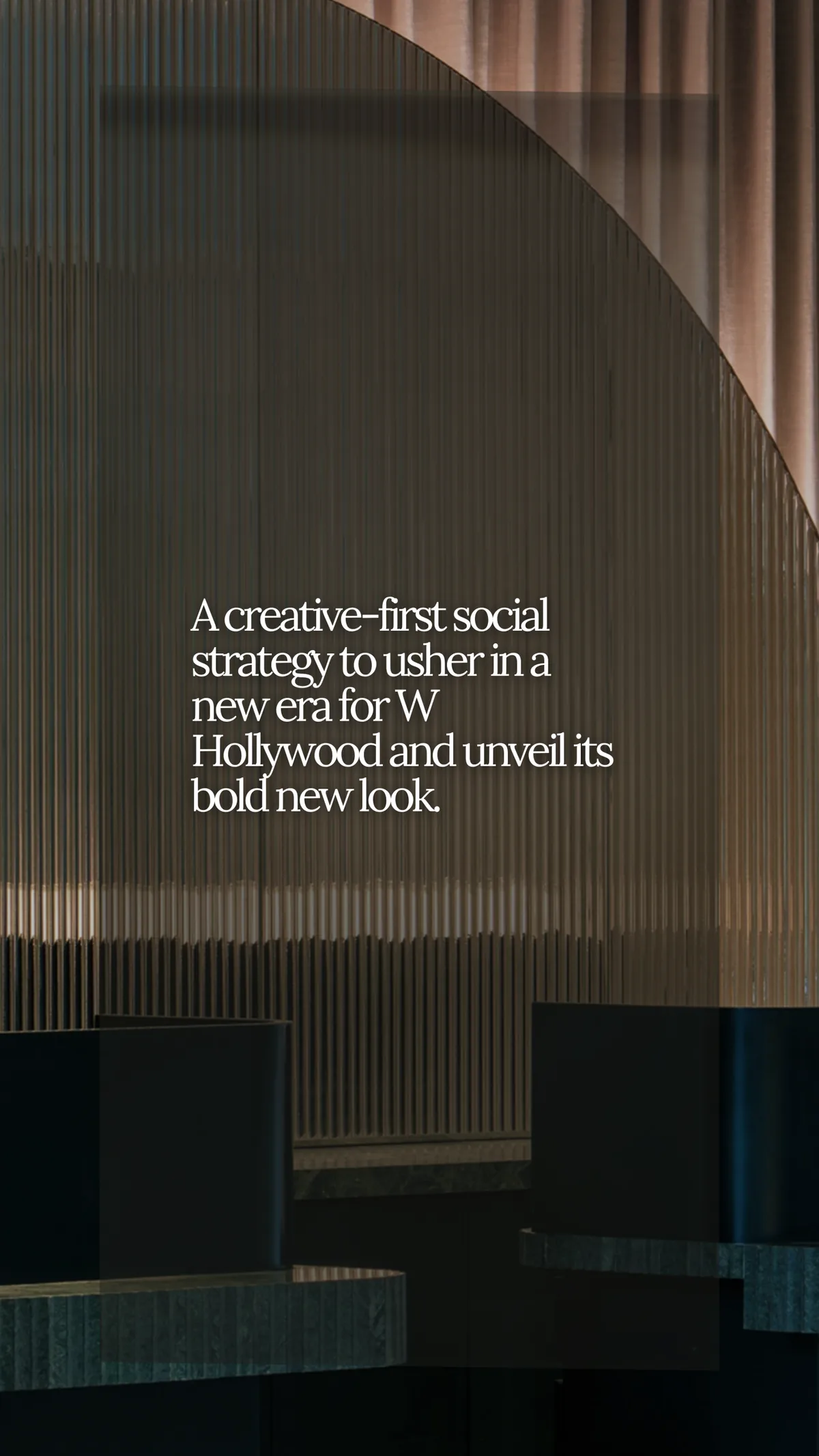W Hollywood portfolio graphic with campaign-summary text over brand imagery